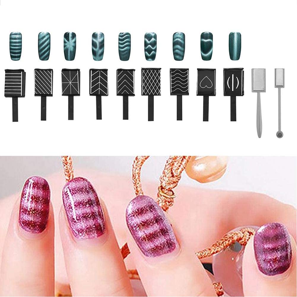 NAILWIND 9 Pcs 3D Cat Eyes Nail Art Magnetic Pen Set, Double-head Magic Magnet Stick, For 3D Magnetic Cat Eye Gel Nail Polish Nail Art Manicure Tool - Image 3