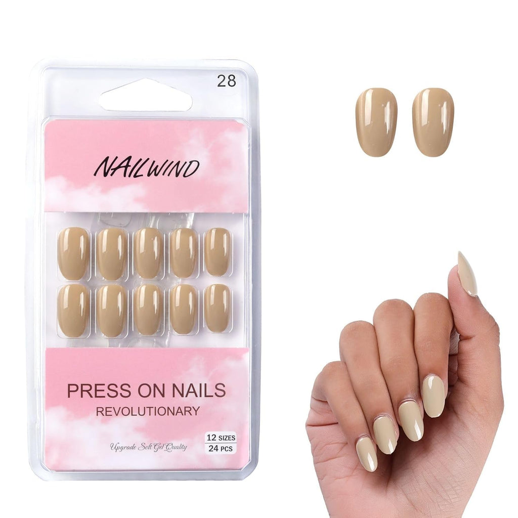 NAILWIND 24pcs Press on Nails | Natural French Short False Nails | Acrylic Full Cover Nails | Natural Fake Nails Delicate & Comfortable for Women and Girls (V-28) - Image 2