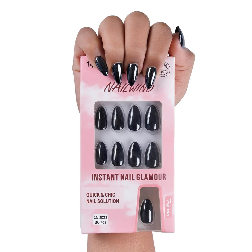 NAILWIND 30Pcs Short Almond chrome & Cat eye Nails, Press On Nails, Soft Gel Mirror Designs Glossy Nail's with Nail Glue, Reusable Glue On in 15 Sizes - 30PCS Stick On Nail Kit, Ac