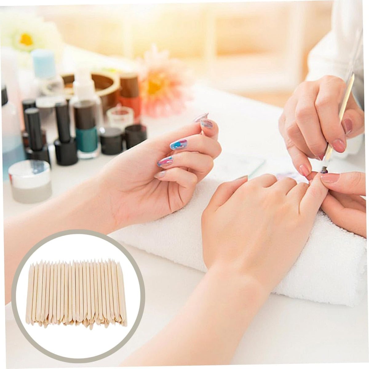 100 PCS Orange Wooden Sticks, Double-End Wood Cuticle Pusher Nail Art Manicure Pedicure Tools - Image 3