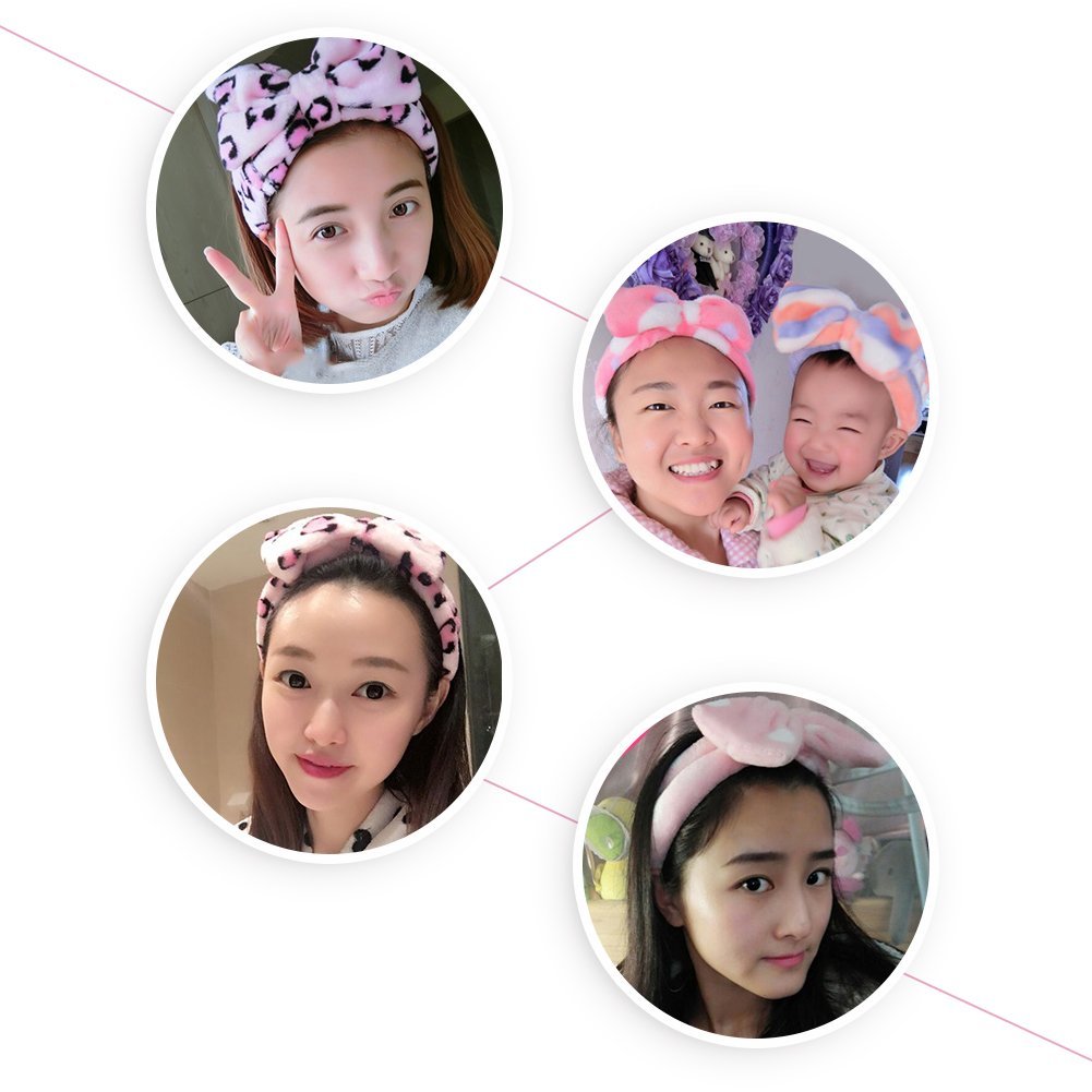 COSLUXE Makeup Headband, Spa Headbands Facial Makeup Cleansing Cute Bow Velvet Elastic Head band for facial Girls women Multicoloured Pack of 1 - Image 5