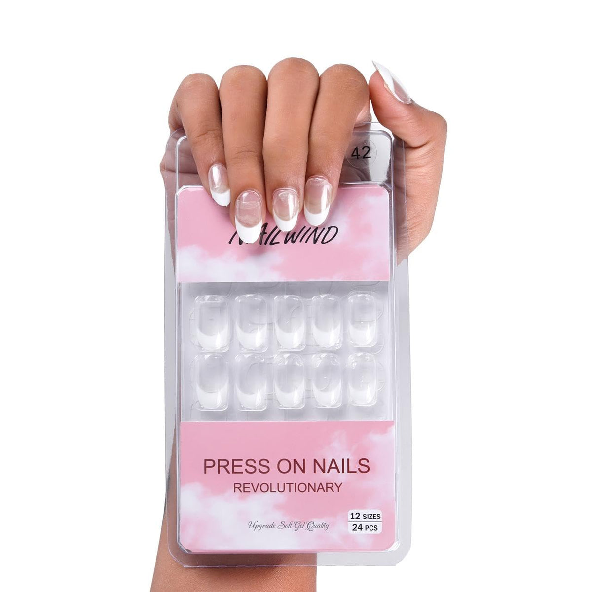 NAILWIND 24pcs Press on Nails | Natural French Short False Nails Acrylic Full Cover Nails,Natural Fake Nails Delicate & Comfortable for Women and Girls (V-42)