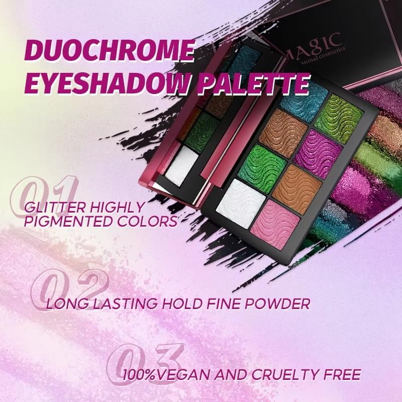 COSLUXE IMAGIC IMAGIC Duo Chrome Shimmery Eye Shadow Palette, 8 Color Chameleon Eyeshadow Palette, 7.2G - Image 8