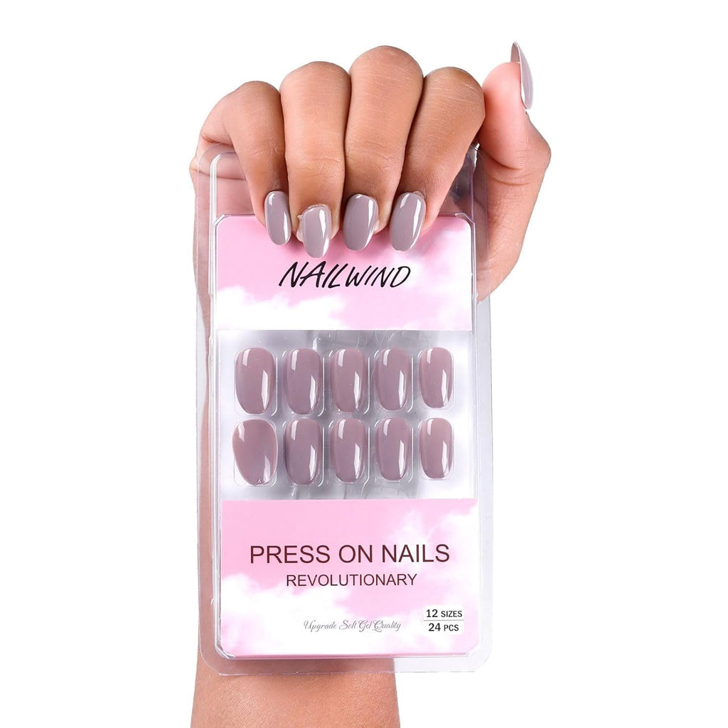 NAILWIND 24pcs Press on Nails | Natural French Short False Nails | Acrylic Full Cover Nails | Natural Fake Nails Delicate & Comfortable for Women and Girls (V-29)