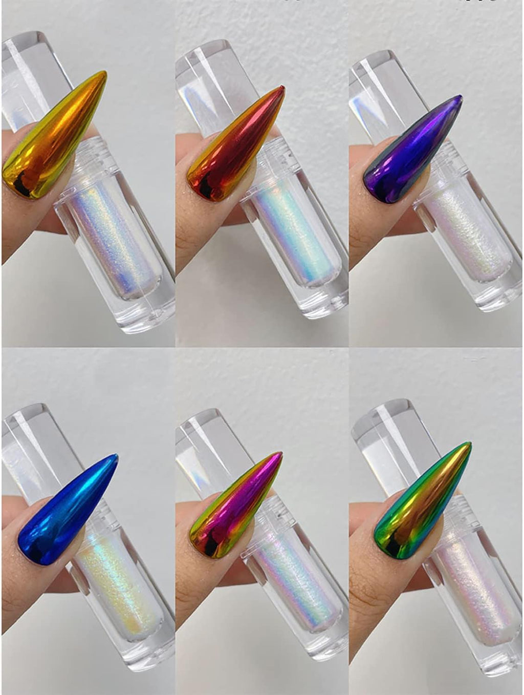 NAILWIND Pearl Liquid Nail Powder,Pearl White Pearlescent Ice Aurora Dust Nail Powder, Chameleon Holographic Chrome Iridescent, Mirror Effect Pigment High Gloss Nail Art Glitter for Home DIY Nail Tips, 2.4g X 6 Pcs Set - Image 2