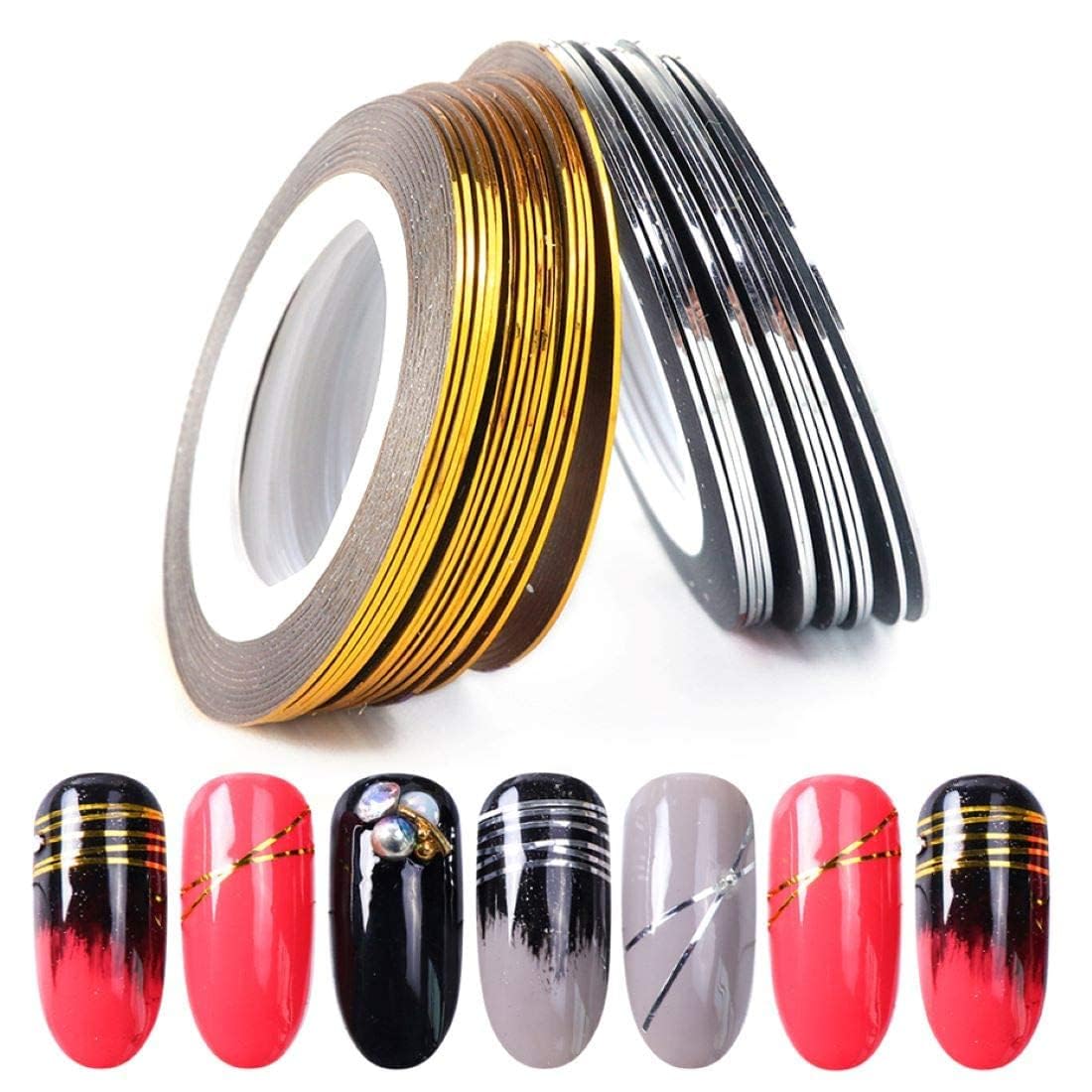 NAILWIND Nail Art Tip Sticker, Nail Art Tape Line, Nail Striping Tape Line, Foil Nail Tape for Nails Art Decoration Sticker 10 PCS, Silver