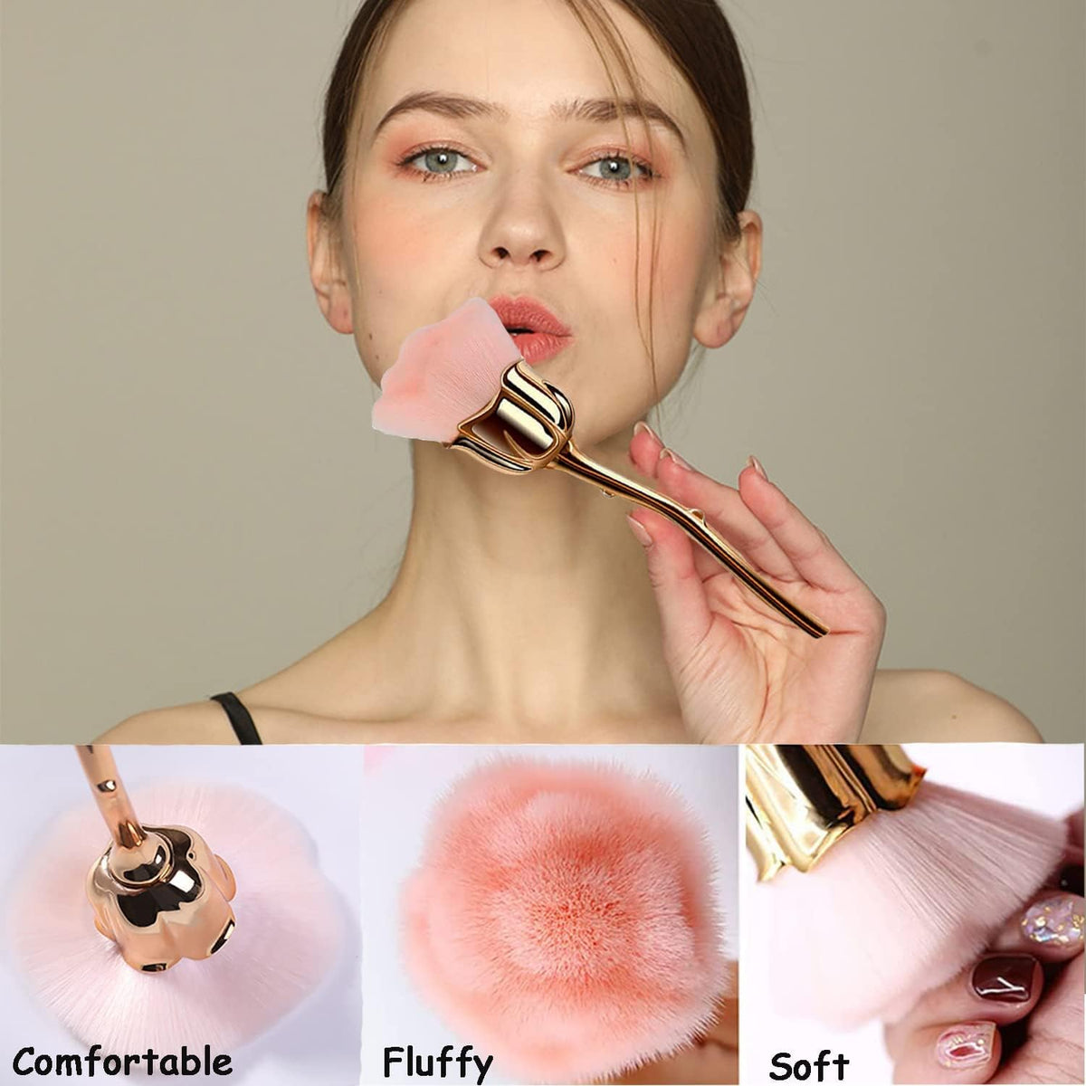 MY COLOR Nail Art Dust Powder Remover Brush, Rose Brushes,Pink Rose Soft Brush Acrylic Nail Arts Manicure Dust Cleaner Brush for Nail Trimming Cleaning Makeup Brush Tools - Image 4