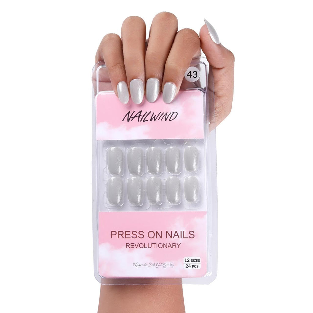 NAILWIND 24pcs Press on Nails | Natural Short False Nails Acrylic Full Cover Nails | Natural Fake Nails Delicate & Comfortable for Women and Girls (V-43)