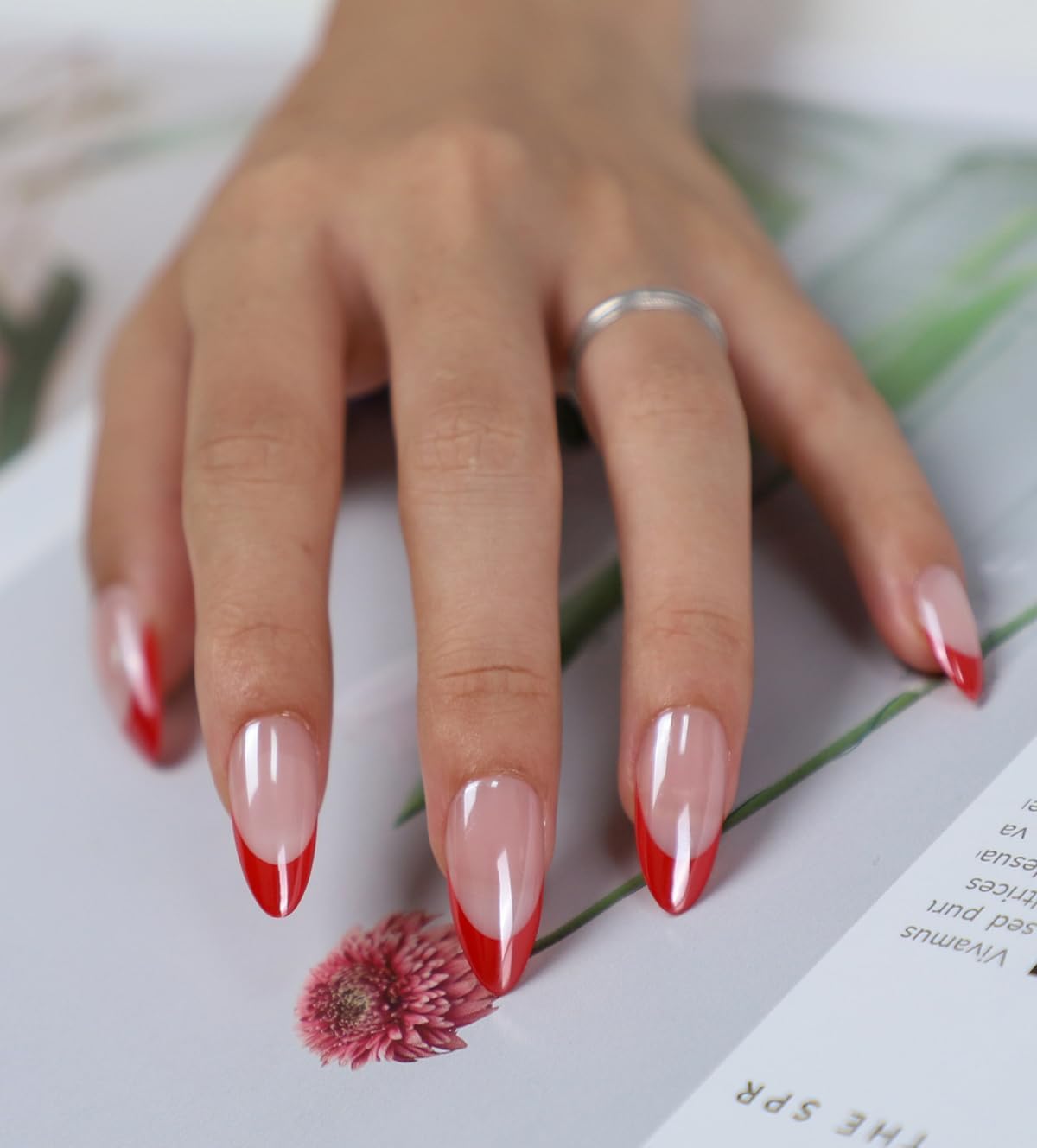 NAILWIND French Tip Press On Nails Almond - Chrome Hot Pink Press On Nail Short, Stick On Nails for Women, Glue On Nail with in 16 Sizes - 30 Soft Gel Fake nail on Kit, for Women Girls 23 - Red French, Short - Image 6