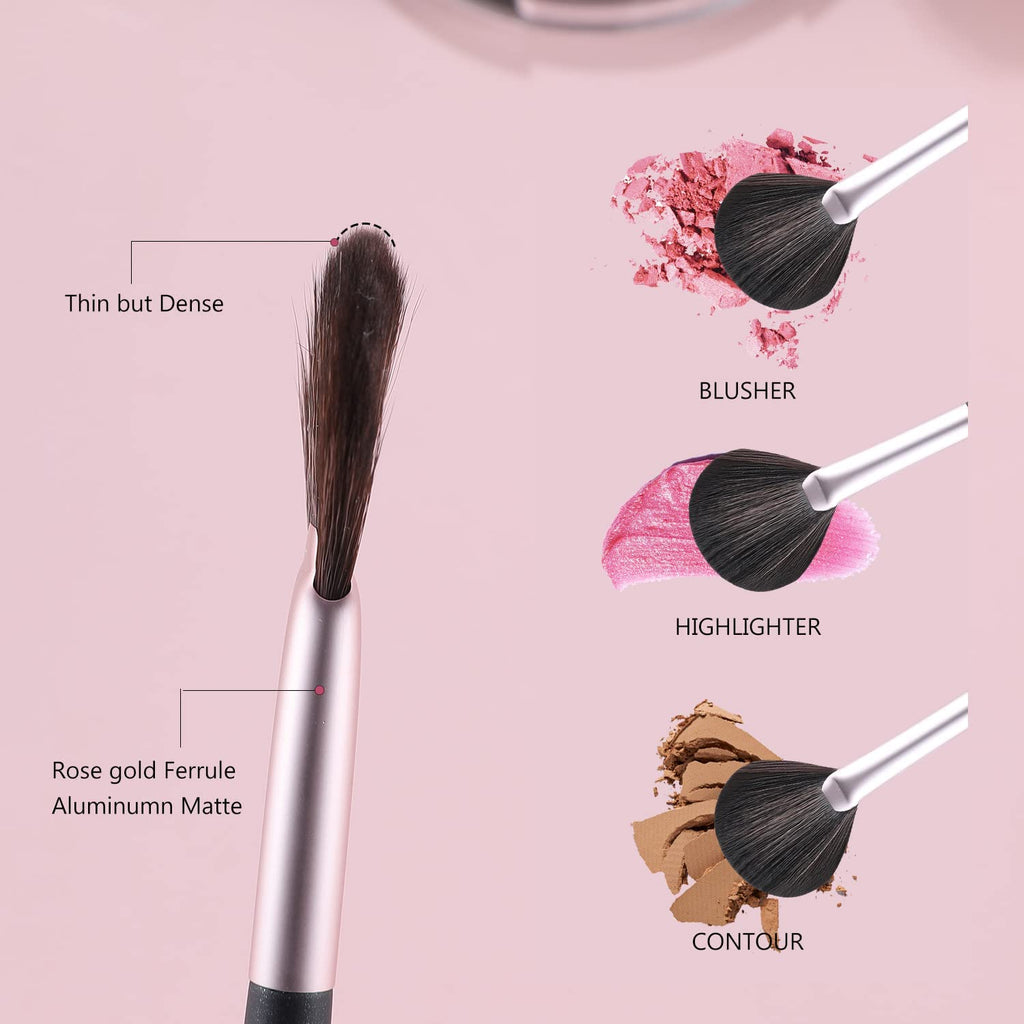 COSLUXE BEILI Fan Brush Professional Blush Brush Soft Vegan Synthetic Makeup Brushes, for Face Highlighting,Buffing and Blending with Powder Cream Cosmetics Blusher Highlighter Applicator Eyeshadow Brush - Image 4