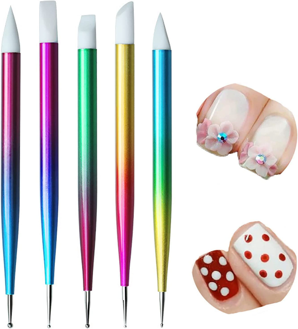 NAILWIND Double Heads Nail Art Pens Silicone Sculpture Pens Nail Dual Head UV Gel Carving Pen, Nail Silicone Brushes Set ,Pottery Clay Sculpting Tools Modeling Painting Drawing Tool DIY Art Craft Rainbow Colors, 5 pcs - Image 3