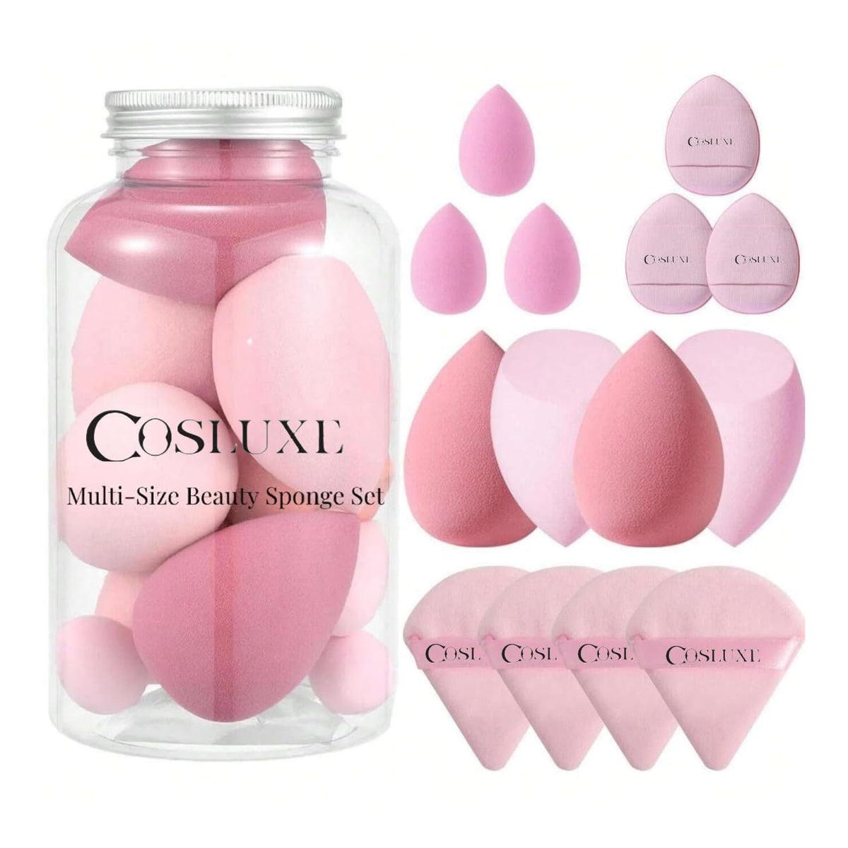 14PCS Makeup Sponge Set, Multicolored Beauty Blender Sponge for Foundation Blending with 3PCS Mini Makeup Sponges & 4PCS Triangle Powder Puff, Soft Make Up Sponges for Face Cosmetic Applicator for Powder Liquid