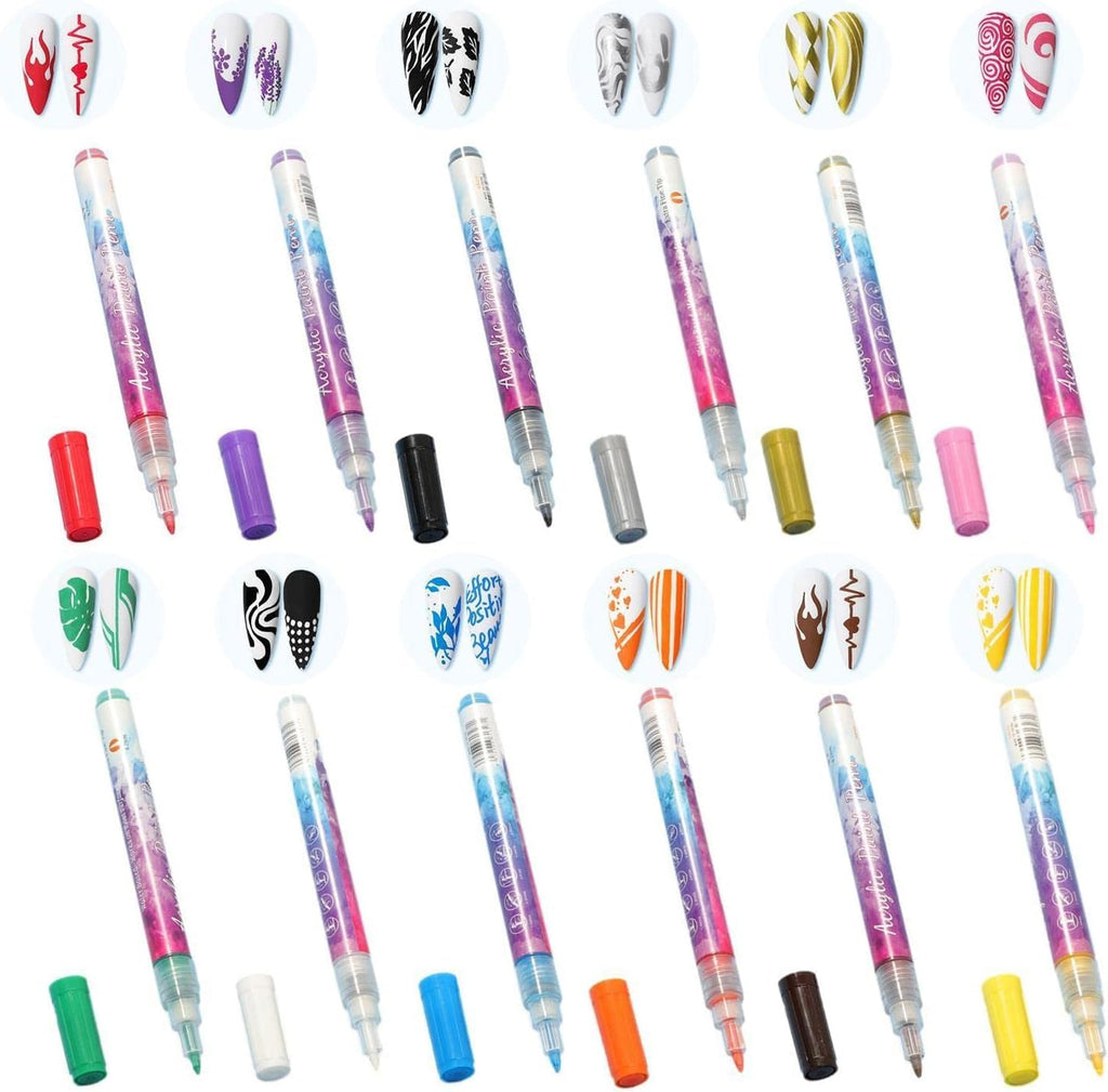 NAILWIND 12 Colors Nail Art Pens, 3D Painted Drawing Nail Graffiti Pen, Liner Nail Point Quick Dry & Waterproof Nail Art DIY Painting Pen, Doting Flower Letter Abstract Lines Details Pen Nail Art Kit - Image 5