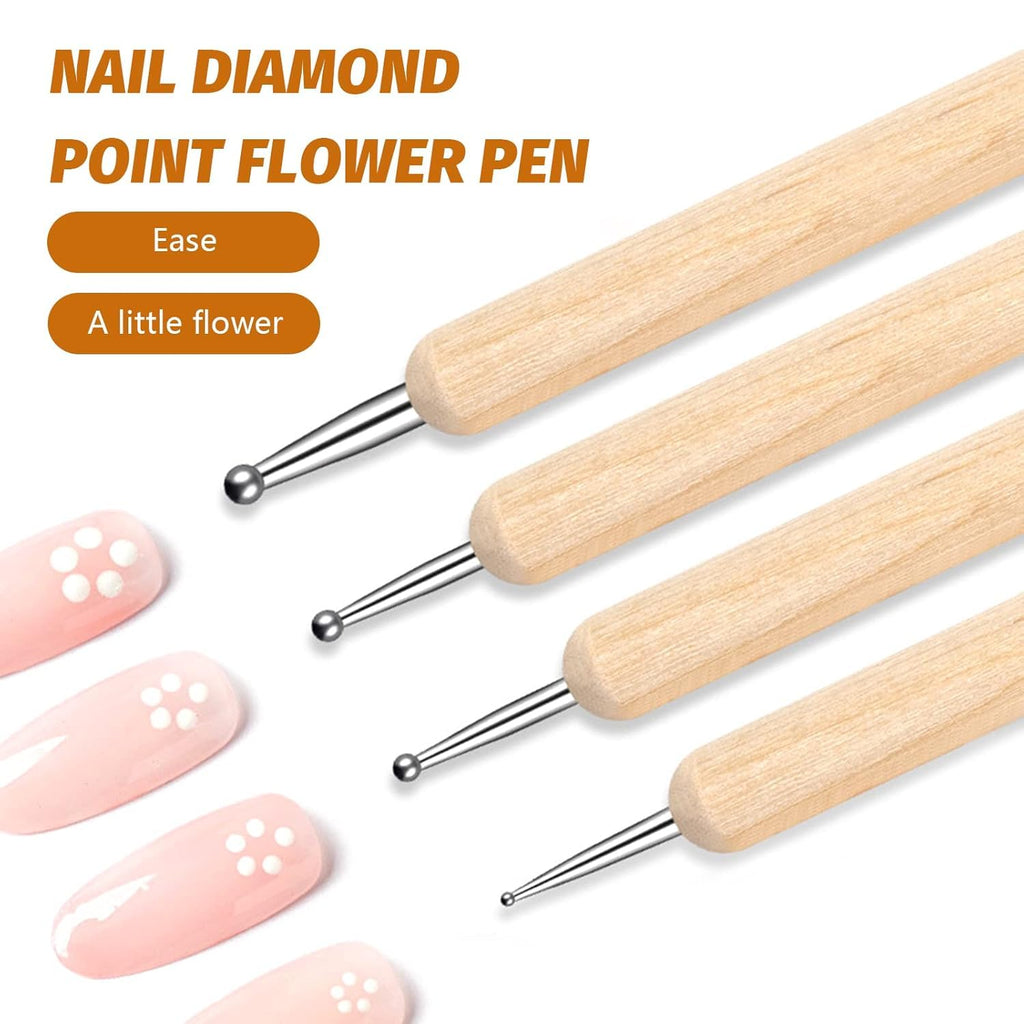 NAILWIND Dual-Ended Nail Art Brushes, Manicure Picking Pen for Rhinestones, Steel Balls, Pearls - DIY Gel Nail Making Dots Design Pen (Wooden Handle, 5 PCS) - Image 7