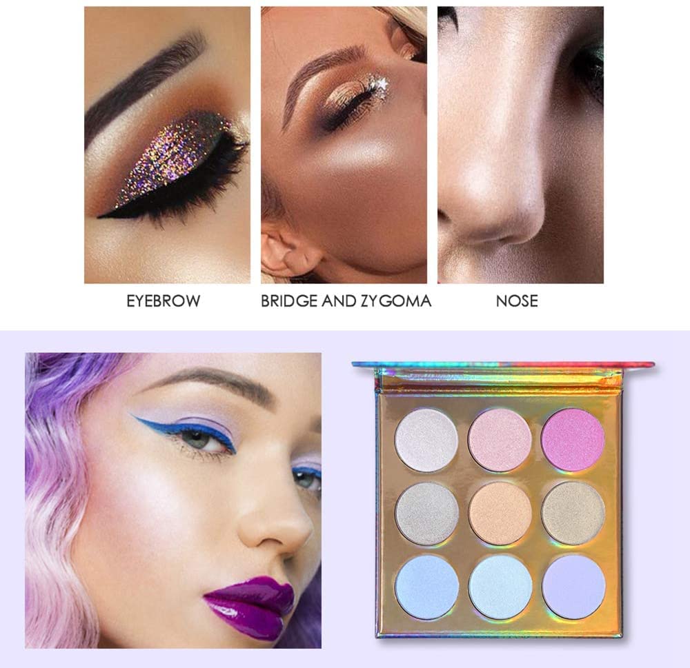 COSLUXE UCAN BE KALEiDOSCOPE Highlighter Powder Makeup Palette, High Pigment Holographic Duo-chrome Shimmer Highlighting Bronzer Glow Easy to Apply Pallets Set - Image 4