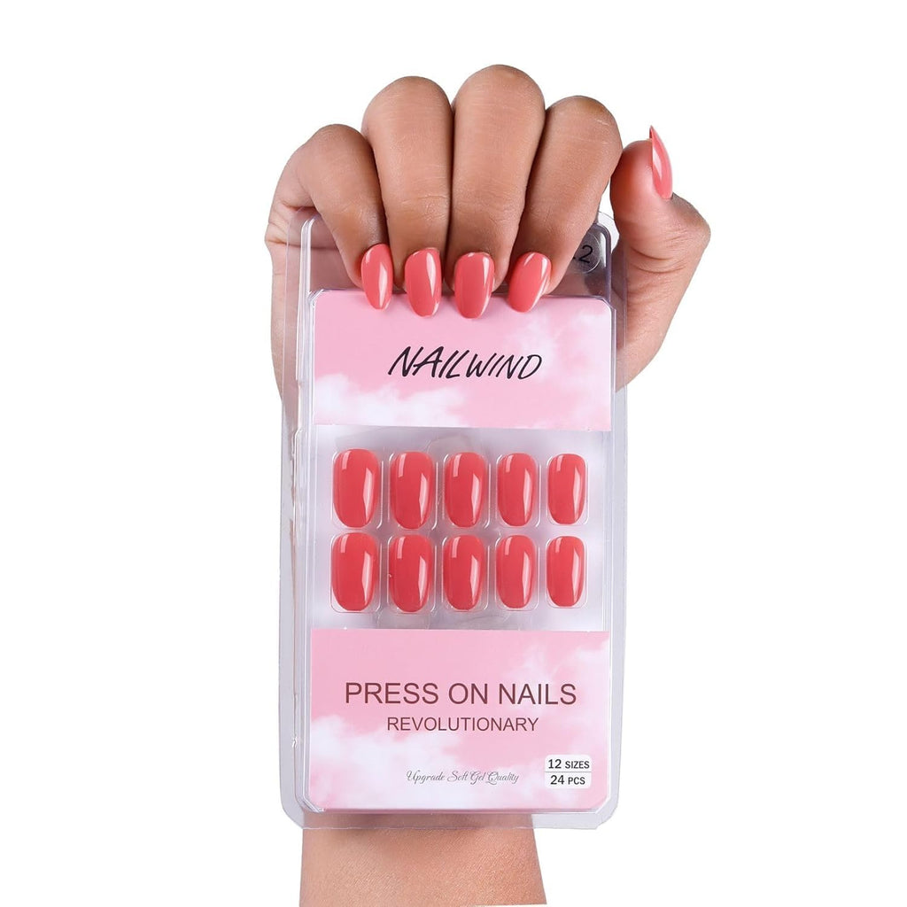 NAILWIND 24pcs Press on Nails | Natural French Short False Nails | Acrylic Full Cover Nails | Natural Fake Nails Delicate & Comfortable for Women and Girls (V-22)