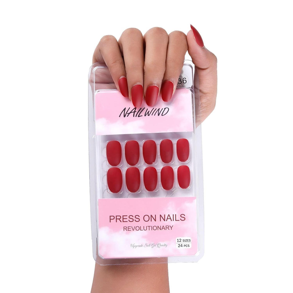 NAILWIND 24pcs Press on Nails | Matte Natural French Short False Nails | Acrylic Full Cover Nails | Natural Fake Nails Delicate & Comfortable for Women and Girls (V-36)
