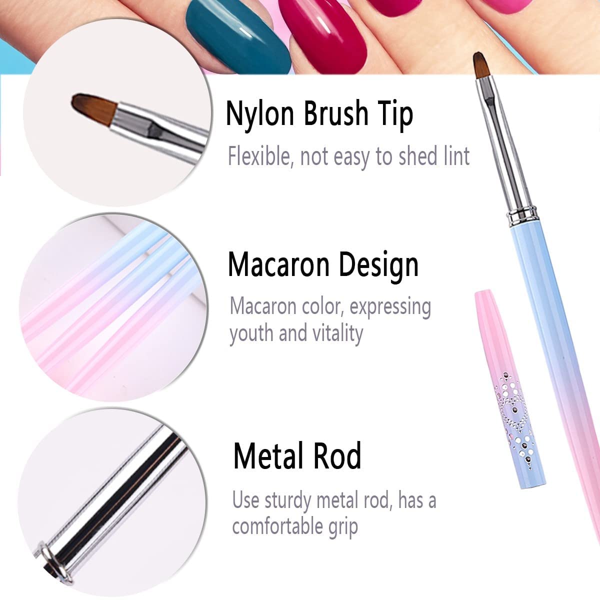 NAILWIND Nail Art Brushes,5 Pcs Round&Angled Nail Brushes for on the Cuticles, Nail Brush, Finger nail Brushes for Nail Art and Designs - Image 3