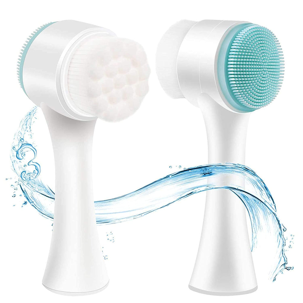 COSLUXE Manual Facial Cleansing brush, 2-in-1 Skin Care face brush, silicone facial scrubber Manual Dual Face Wash Brush for Deep Pore Exfoliation Massaging