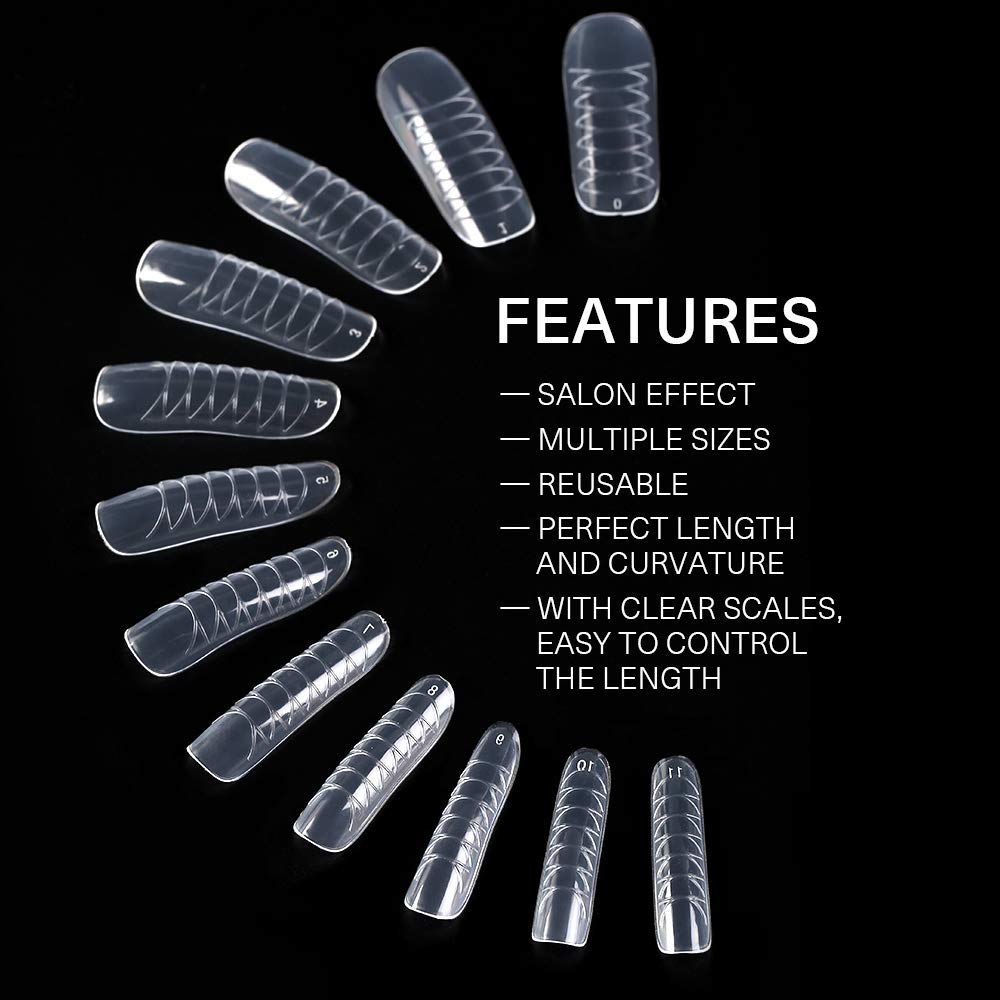NAILWIND 100Pcs Poly Gel False Nail Tips, Nail Extension Form for Poly Nail Gel Nail Extension, Full Cover Uv Acrylic Nail Art Mold Fake Nails Extension Transparent Pack Of 1 - Image 8