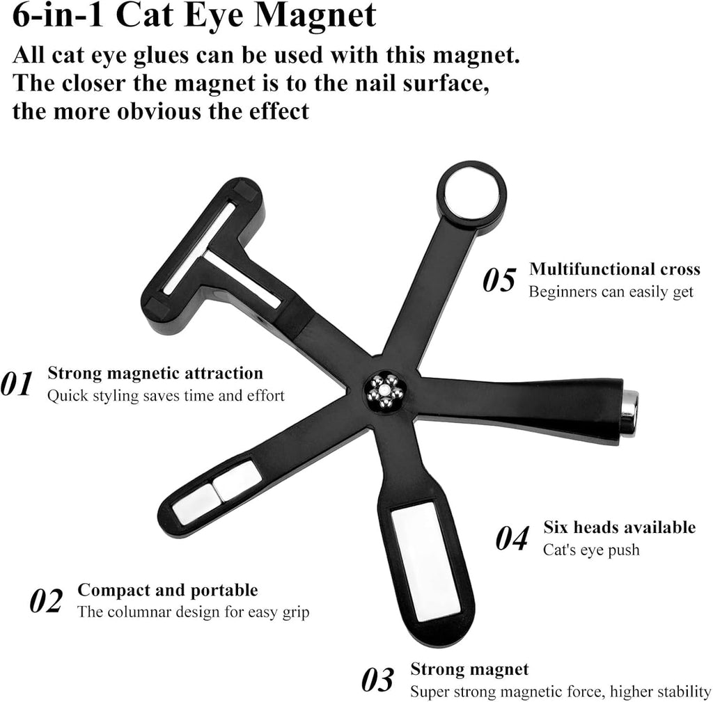 NAILWIND 6 in 1 Cat Eye Magnet for Nails, Multi-Function Strong Magnetic Nail Polish Tools Art Magnet for Cat Eye Gel Polish, 9D Stripes, Galaxy French Nail Designs, and DIY Home Salon Manicure - Image 3