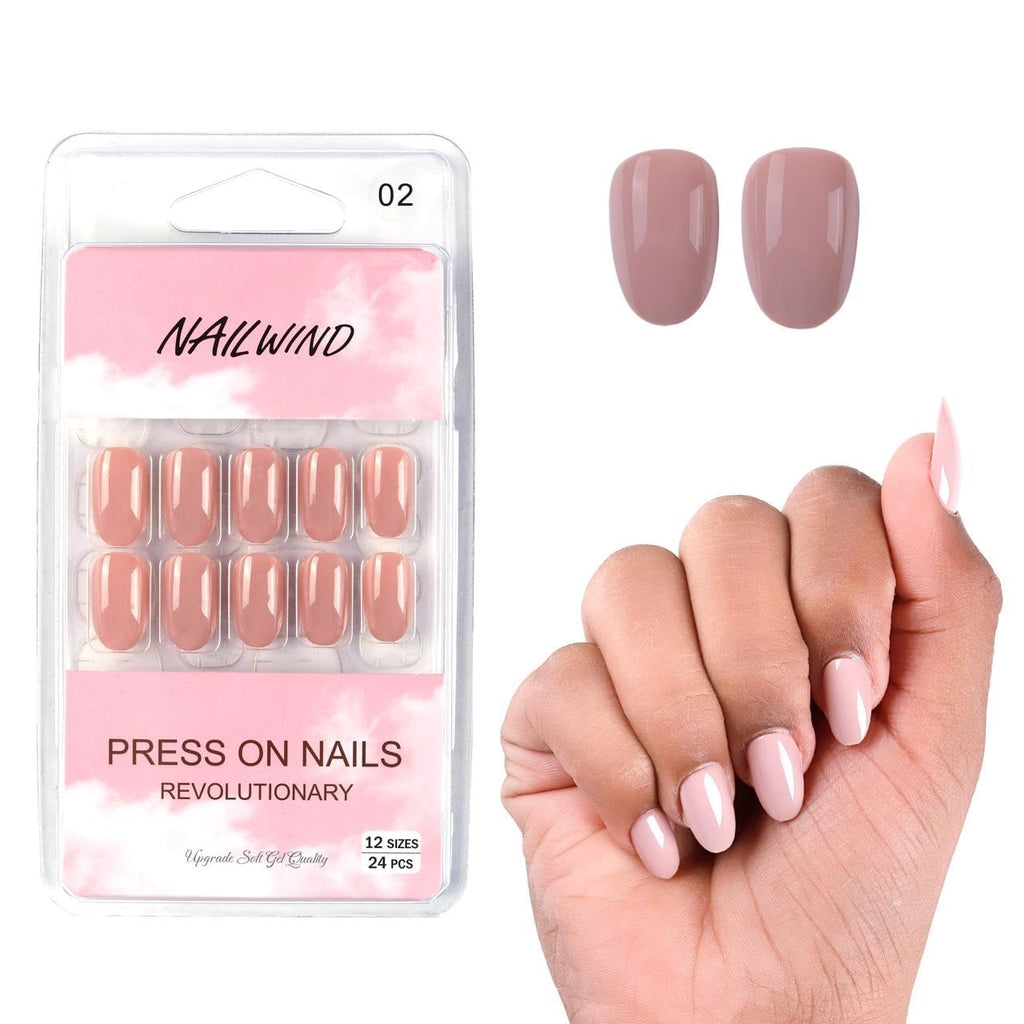 NAILWIND 24pcs Press on nails | Natural Short False Nails | Acrylic Full Cover Nails | Natural Fake Nails Delicate & Comfortable for Women and Girls (V-02) - Image 2