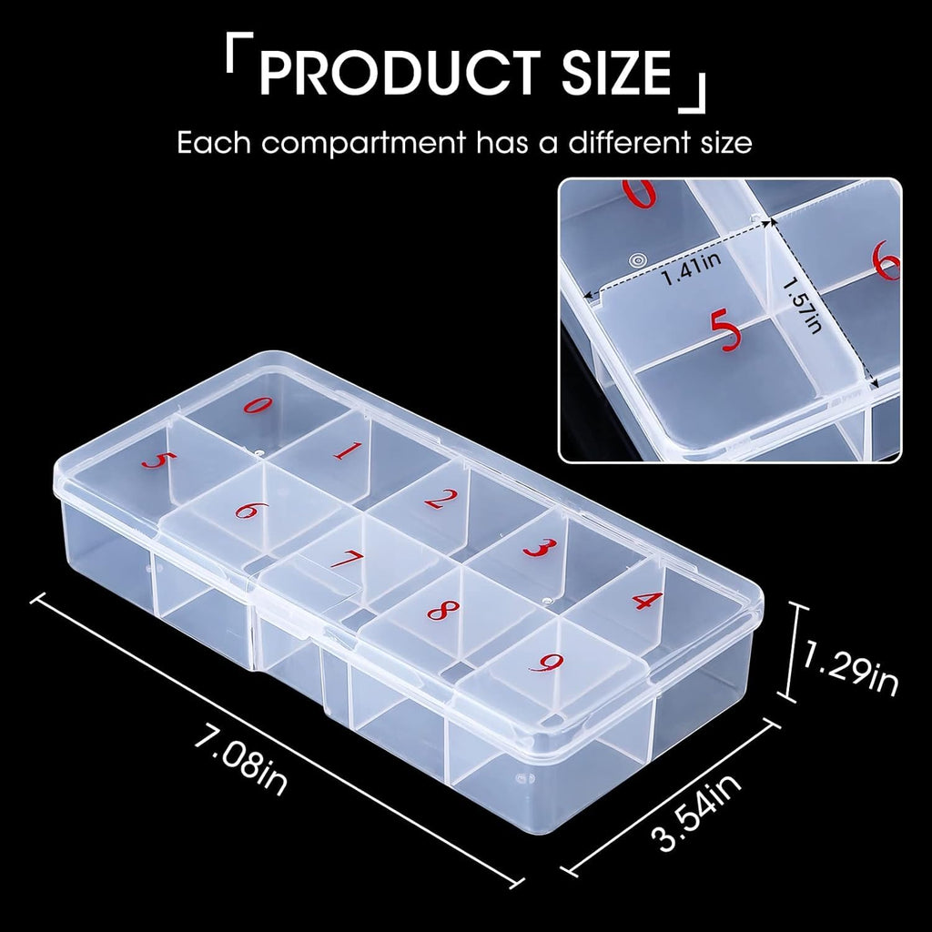 NAILWIND Nail Tip Box False Empty Nails Tips Organizer Storage, 10 Number Spaces Storage Case Container Nails Box Plastic Grid for Fingernails Crystal, Jewelry, Accessories WHITE, 1- PCS - Image 5