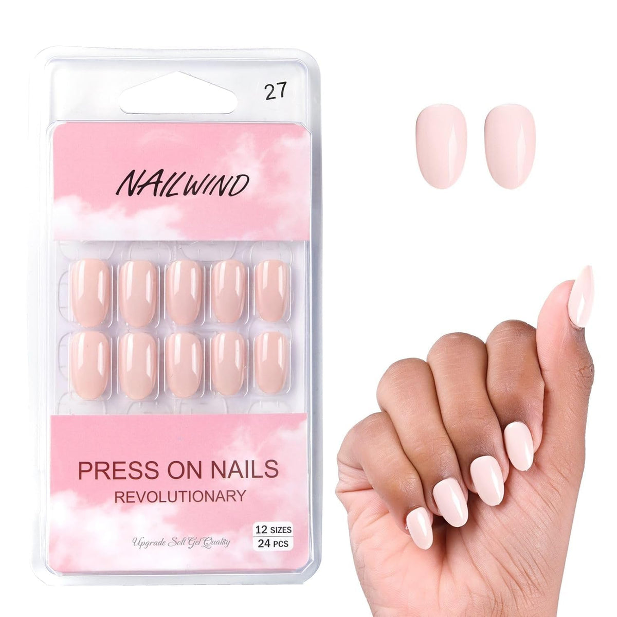 NAILWIND 24pcs Press on Nails | Natural French Short False Nails | Acrylic Full Cover Nails | Natural Fake Nails Delicate & Comfortable for Women and Girls (V-27) - Image 2