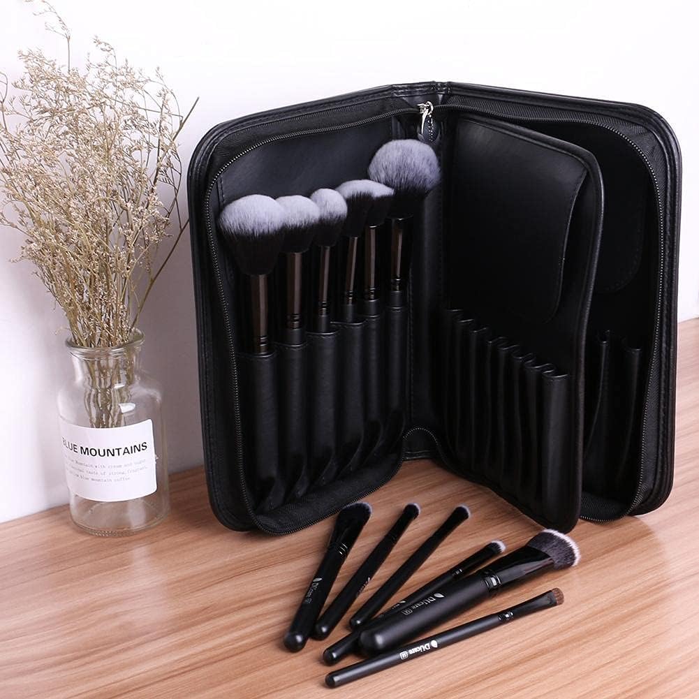 COSLUXE BEILI Makeup Brush Holder Bag, Professional Makeup Brushes Organizer Bag Makeup Artist Cosmetic Case Leather Handbag Black Travel Portable - Image 3