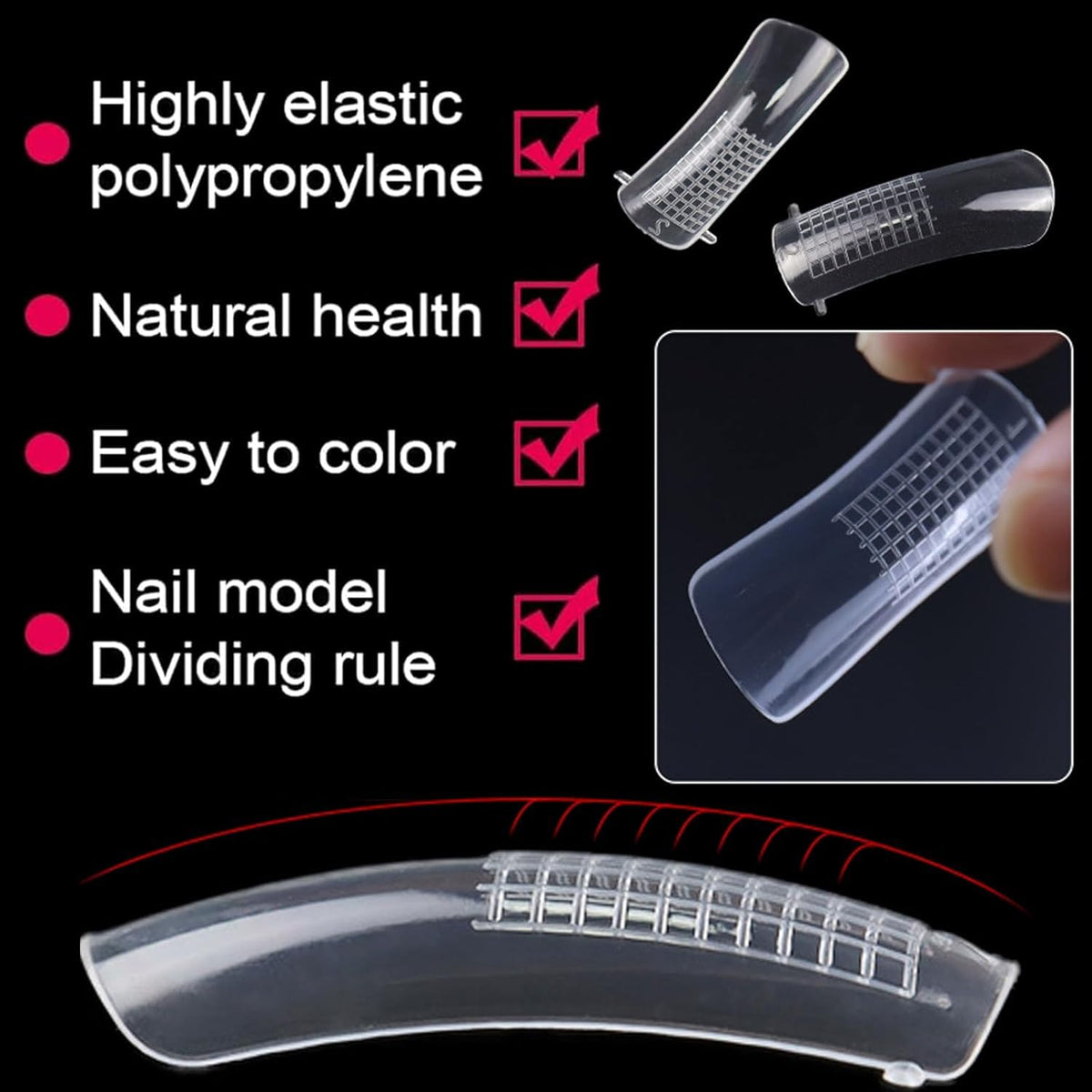 NAILWIND 100Pcs Poly Gel False Nail Tips, Nail Extension Form for Poly Nail Gel Nail Extension, Full Cover Uv Acrylic Nail Art Mold Fake Nails Extension Transparent Pack Of 1 - Image 3