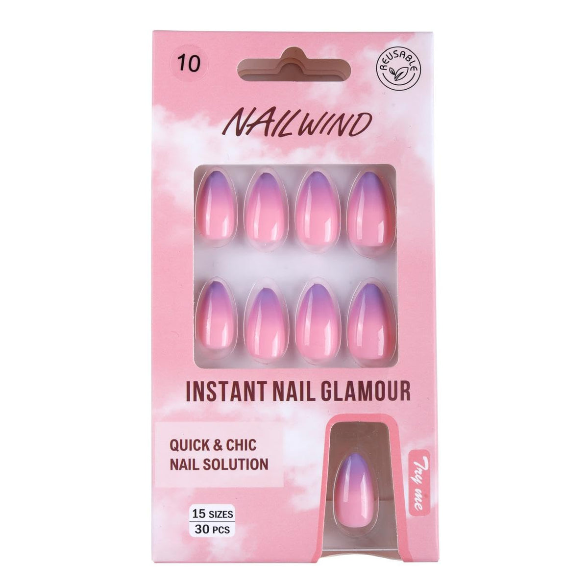 NAILWIND 30Pcs Short Almond Ombre Press On Nails & french Nail, Soft Gel Mirror Designs Glossy Ombre Nails with Nail Glue, Semi-Transparent Reusable Glue On in 15 Sizes - Acrylic Nail for Women 10 - Sugar Rush - Image 2