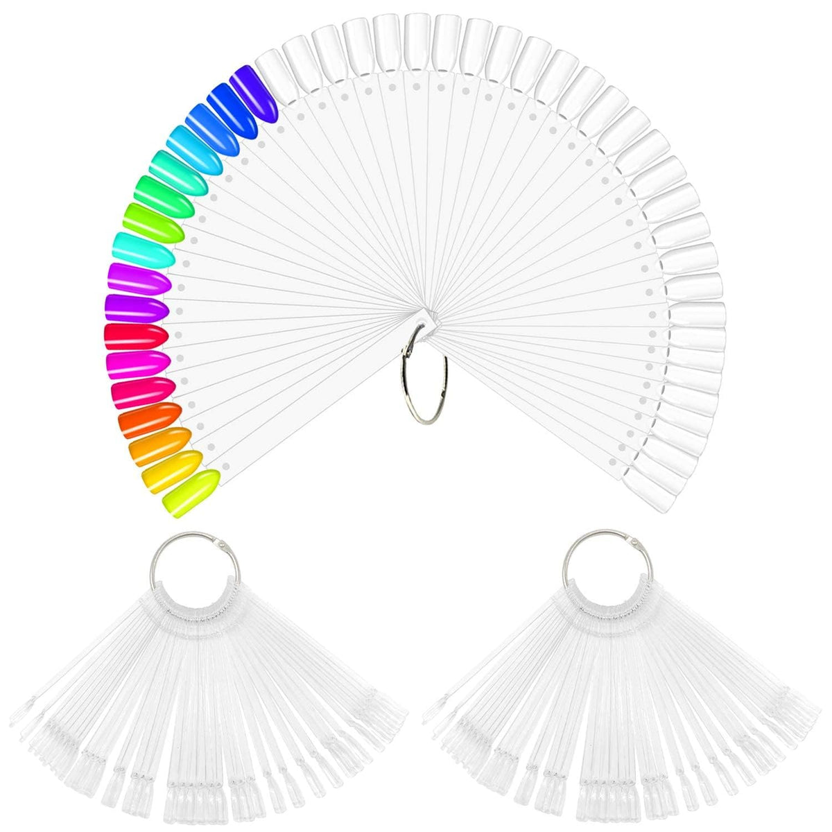 COSLUXE Fan-shaped Nail Art Tips Display Polish Board Display Practice Sticks Tool with Metal Screw Split Ring Holder (Clear, 50 Pcs set)