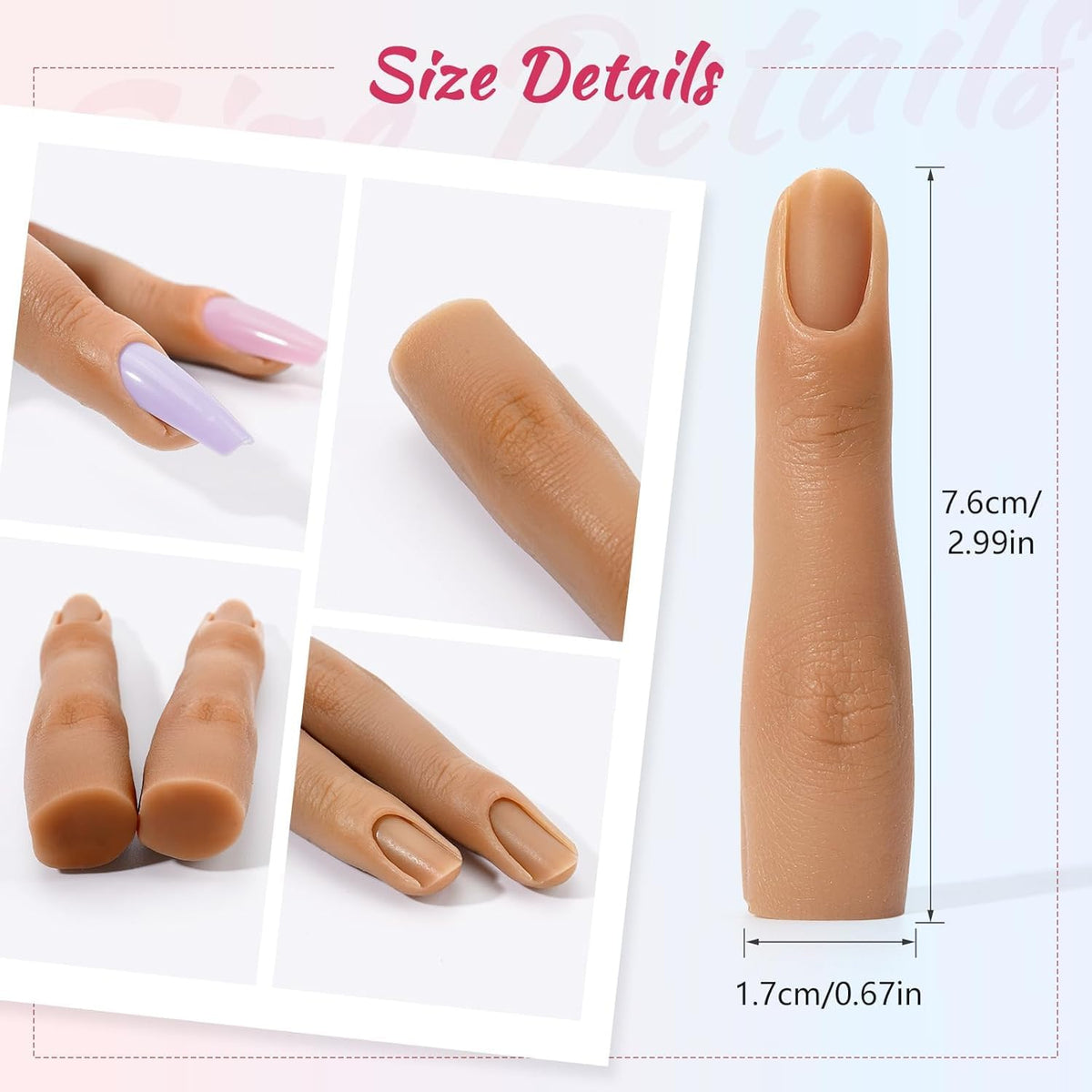 NAILWIND Silicone Practice Fingers for Acrylic Nails, Soft Nail Training Model Practice Finger, Flexible Nail Mannequin Finger for DIY Nails Practice, Including 20pcs Tips - Image 7