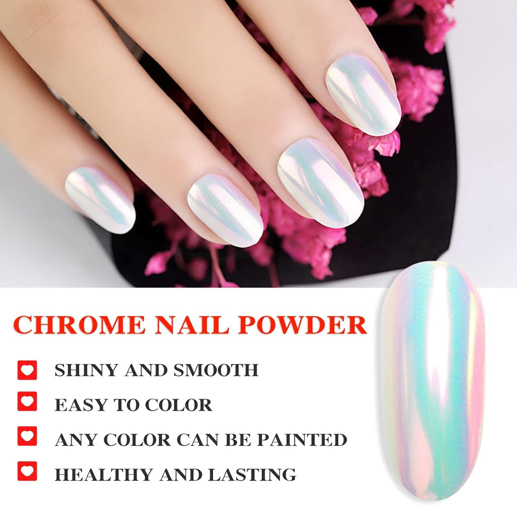 MY COLORS White Rainbow Chrome Nail Powder Set, Reflective Glitter Metallic Mirror Effect for Nails Art Design 3D Holographic Silver Rose Gold Pigment - Image 9