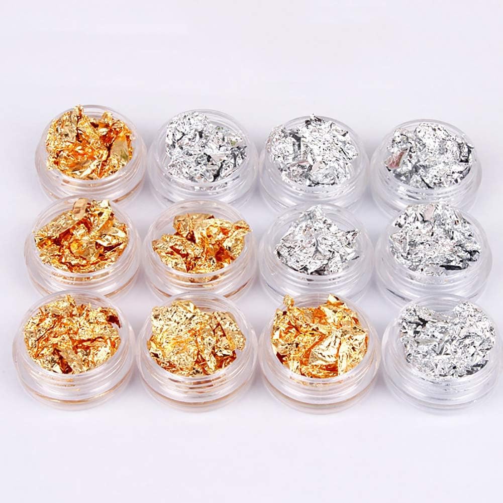 NAILWIND Foil Flakes for Resin Art Foil Nail Art Set 12 Pack, Nail Accessories for Foil Transfer, Nail Paillette for Decoration, Flake and Mirror Effect Gold and Silver - Image 6