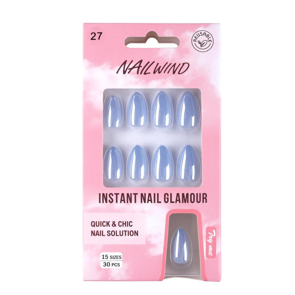 NAILWIND 30Pcs Short Almond chrome & Cat eye Nails, Press On Nails, Soft Gel Mirror Designs Glossy Nail's with Nail Glue, Reusable Glue On in 15 Sizes - 30PCS Stick On Nail Kit, Acrylic Nail for Women (17- Blue, Short) - Image 4