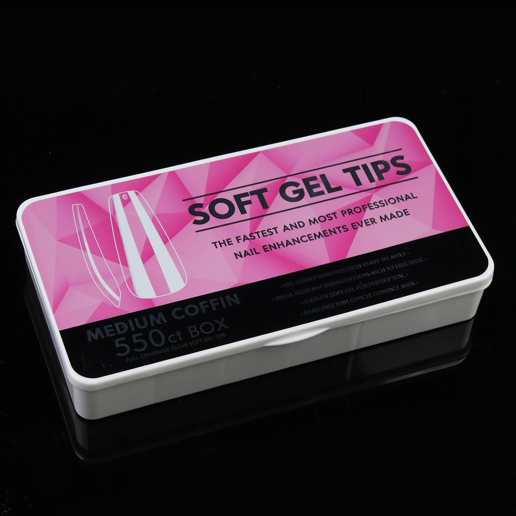 NAILWIND Nail Tips, Coffin Soft Gel Nail Tips, 550 pcs Medium Coffin Press On Nails, 11 Sizes Full Cover Acrylic False Nail Tips, for Beginner and Professional Home Salon Diy 01 - MEDIUM COFFIN - PINK BOX, - Image 7