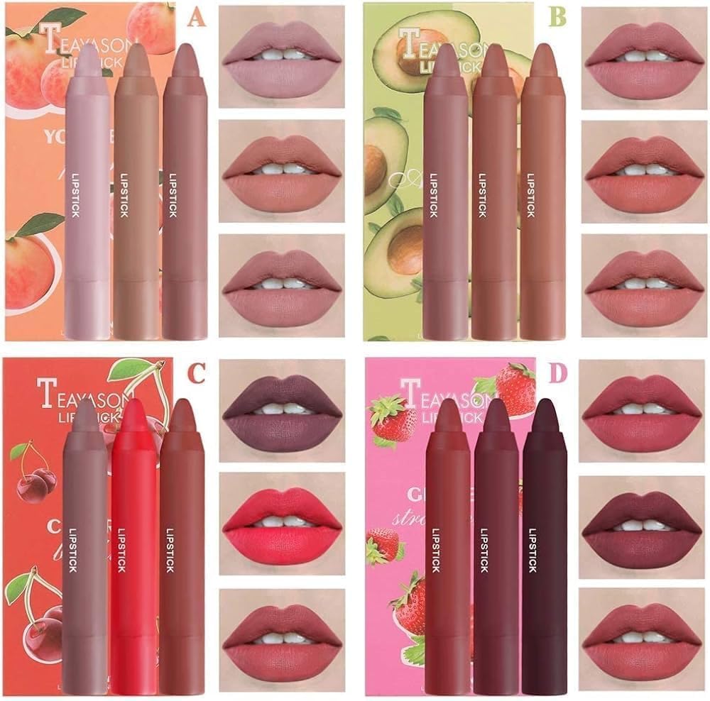 My Colors 3 Colors Smooth Matte Crayon Lipstick Set, Long Lasting Matte Waterproof Not Fade Cream Lipstick Lip Makeup for Women (C - CHERRY) - Image 2