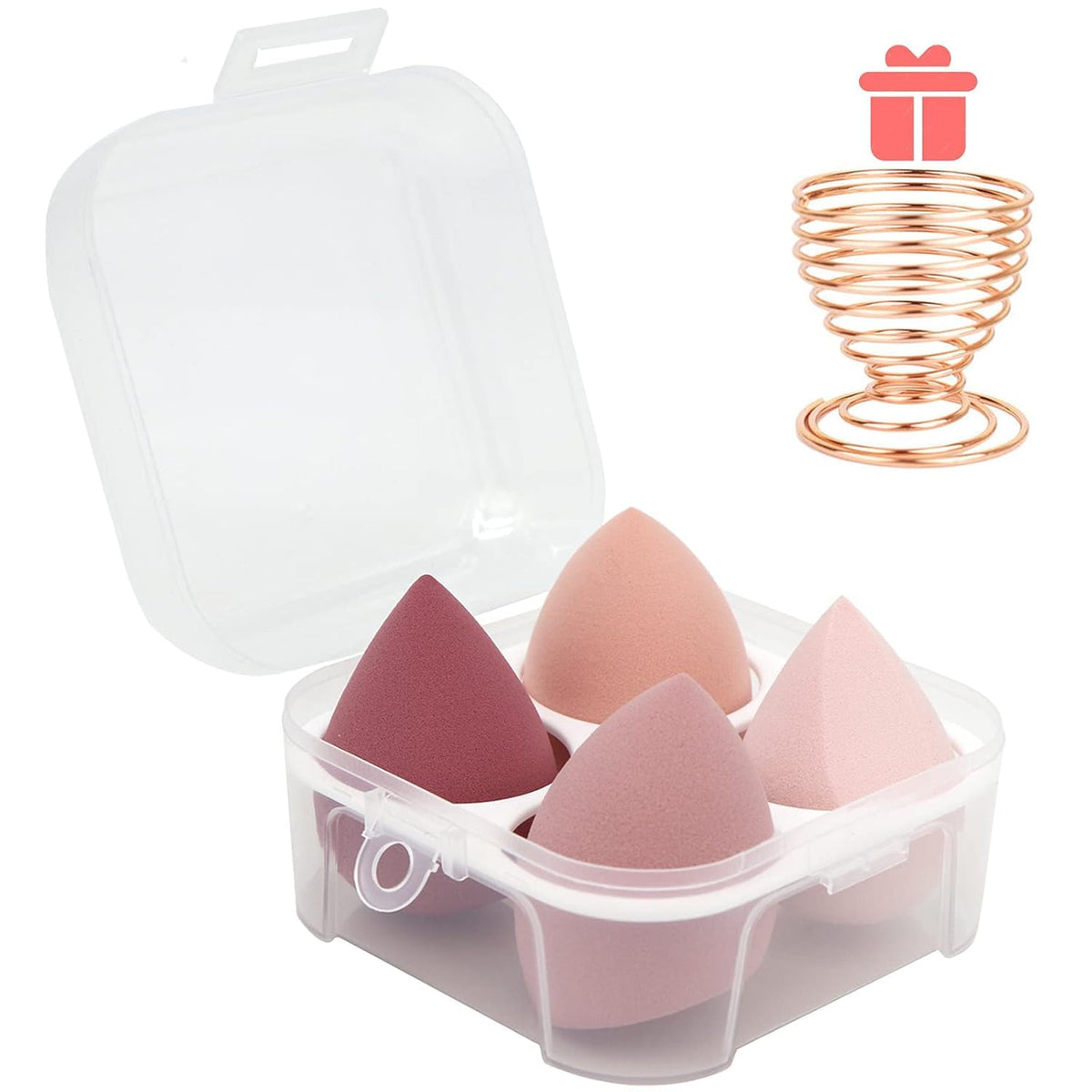 COSLUXE 4 Pcs Makeup Sponges Blender Set - Professional Beauty Foundation Blending Applicator with Egg Case and 1 Holder, Flawless Facial Sponge Blender for Cream, Powder and Liquid Multicolored For Woman Girl's