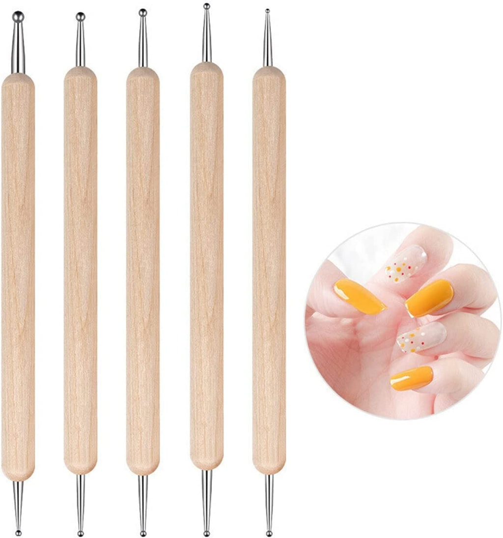 NAILWIND Dual-Ended Nail Art Brushes, Manicure Picking Pen for Rhinestones, Steel Balls, Pearls - DIY Gel Nail Making Dots Design Pen (Wooden Handle, 5 PCS) - Image 2