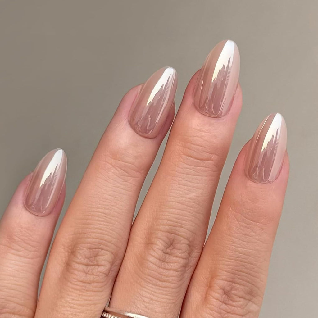 NAILWIND Almond Press On Nails Medium, Nude Short Press On Soft Gel Mirror Designs Glossy Ombre Nails with Nail Glue, Semi-Transparent Reusable Glue On in 15 Sizes - 30PCS Stick On Nail Kit, Acrylic Nail for Women 26 - Image 6