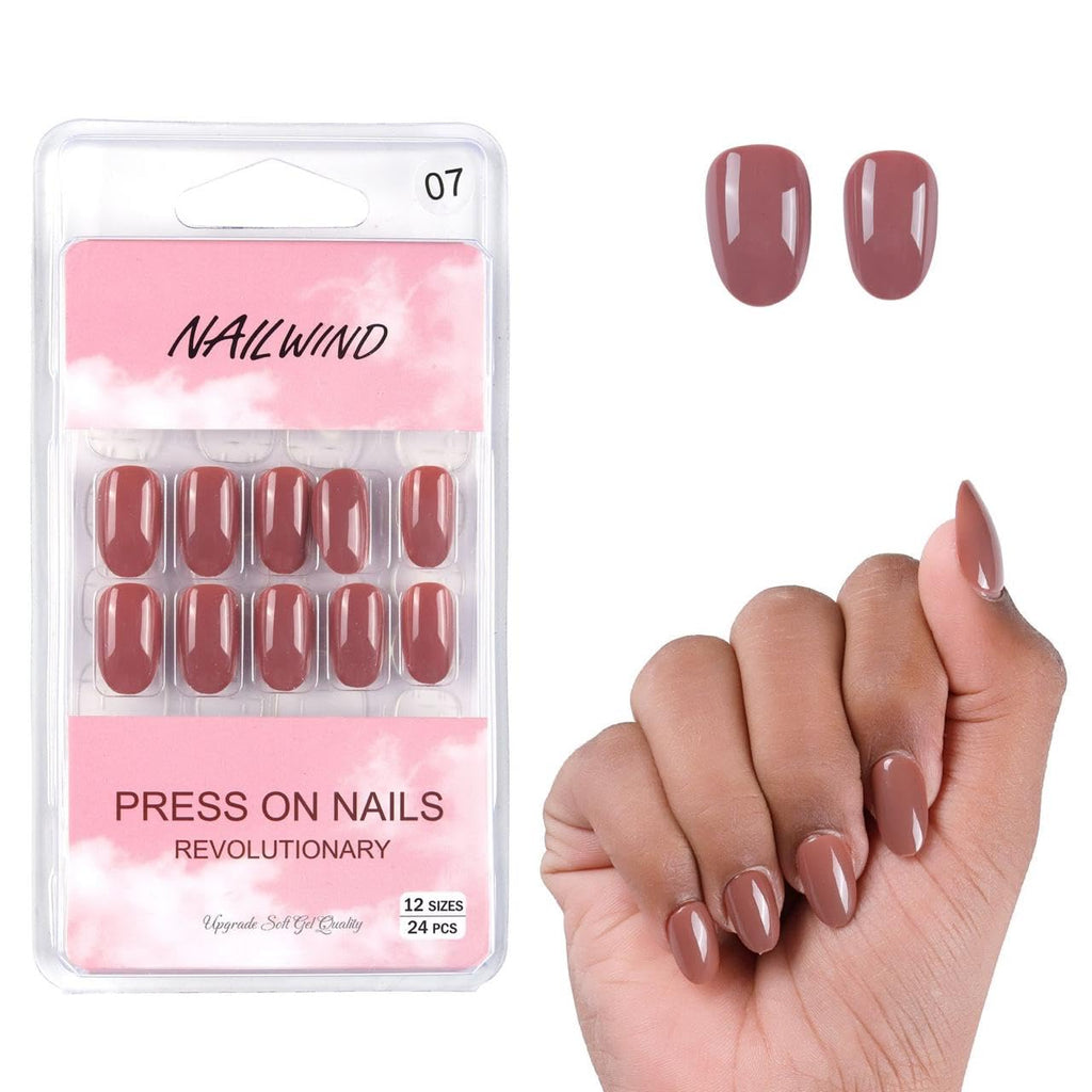 NAILWIND 24pcs Press on nails | Natural Short False Nails | Acrylic Full Cover Nails | Natural Fake Nails Delicate & Comfortable for Women and Girls (V-07) - Image 2