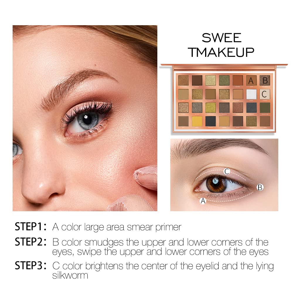 O TWO O 28 Colors Eyeshadow Palette,Shiny Matte Glitter Smoky Eyes Waterproof Eye Shadow Pallete High Pigment Metallic Makeup 35g - Image 9