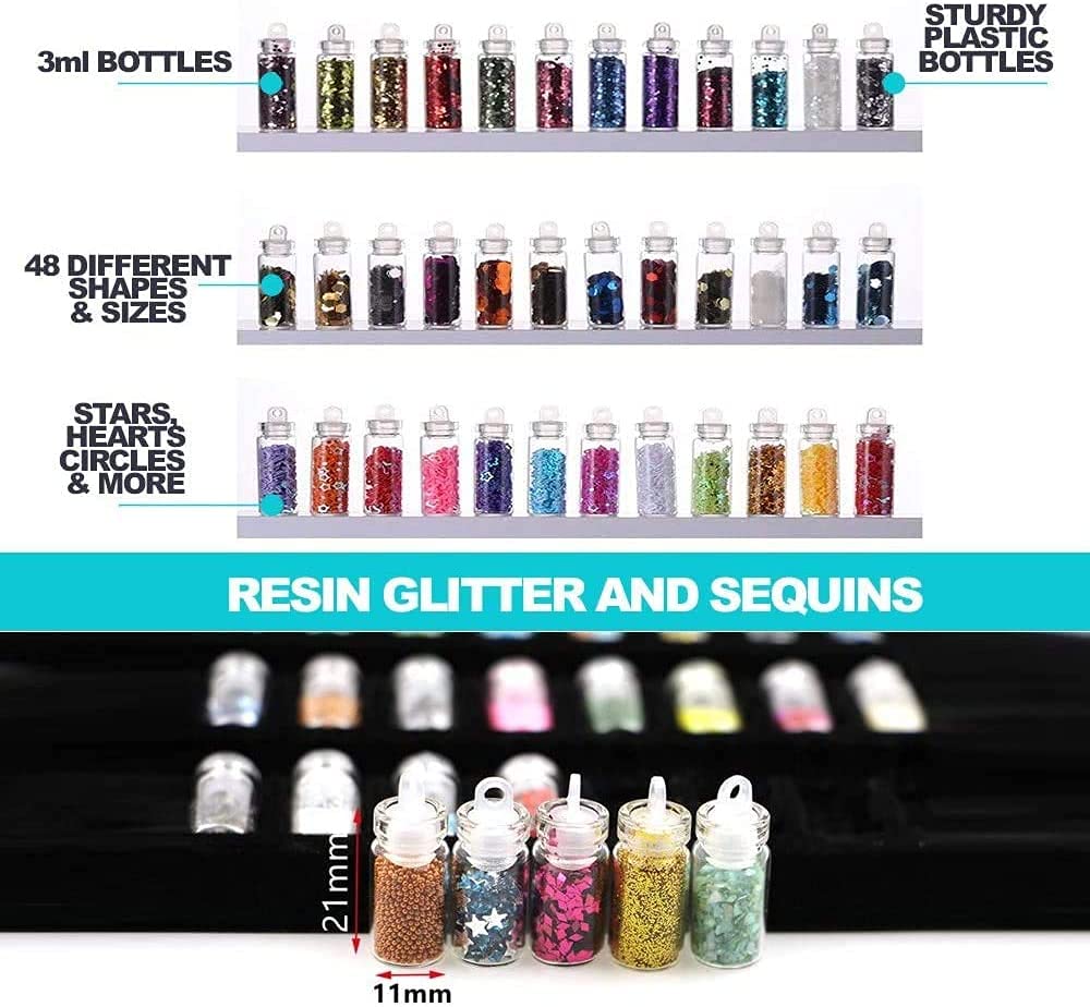 COSLUXE 3D Glitter Set of Nail Decoration,Nail Art Tool for Nail Decoration Multicolour - Set of 48 Bottles - Image 3
