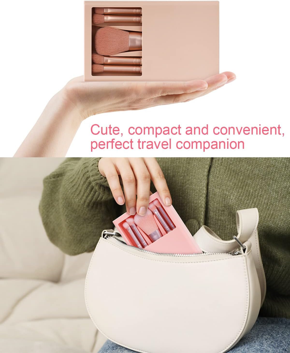 COSLUXE Makeup Brushes Set, 5 Piece Professional Travel Small Makeup Brushes with Brush Case Built-in Mirror, Portable Cosmetics Brushes - Multicolored - Image 5