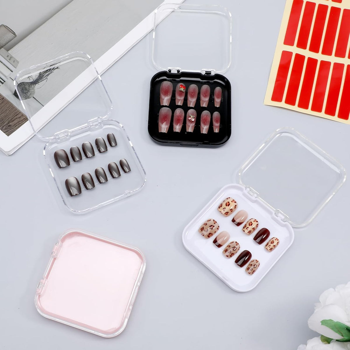 NAILWIND Press on Nail Storage Box, 12 Pcs with 1 Double Sided Tape, Transparent Acrylic Nail Display Organizer Case for Nail Salon - ( with out nails ) - Image 3