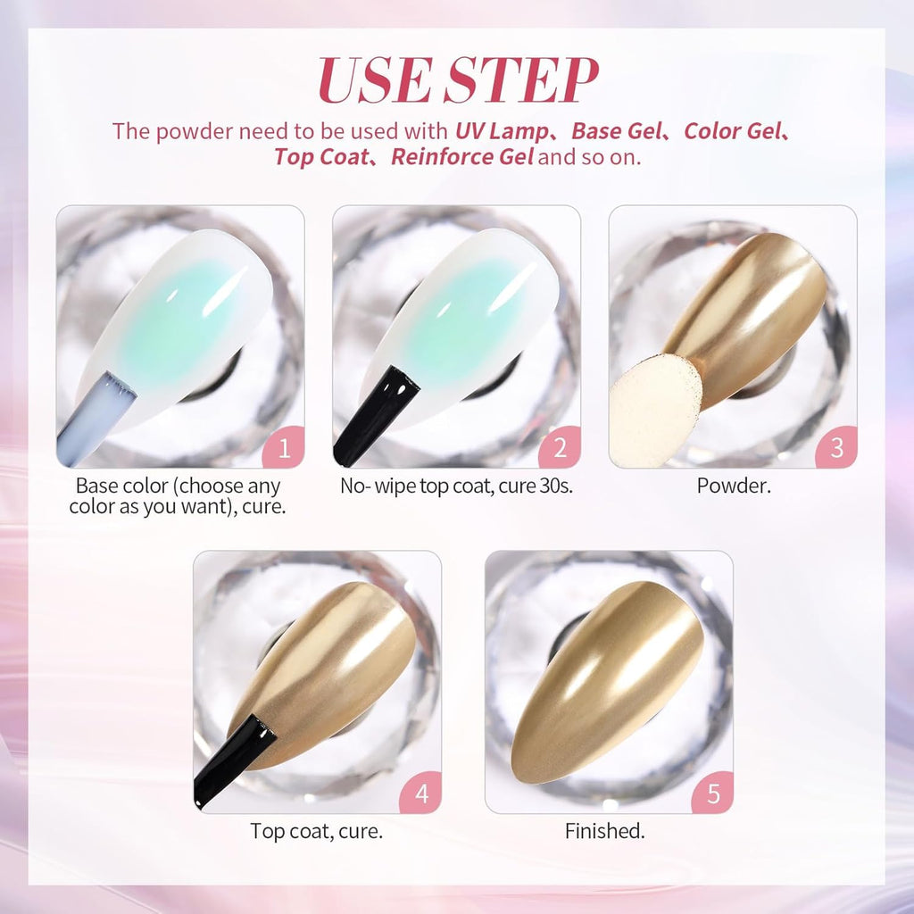NAILWIND White Chrome Rainbow Nail Powder Set, Reflective Glitter Metallic Mirror Effect for Nails Art Design 3D Holographic Silver Rose Gold Pigment,1- PCS - Image 8
