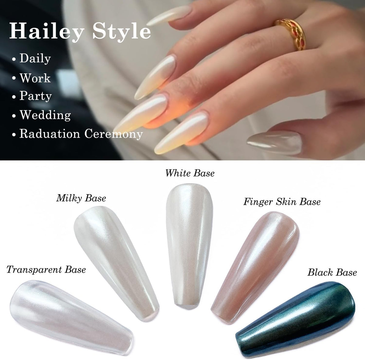NAILWIND White Pearl Chrome Nail Powder Solid Glitter Fairy Shell Nails Art Powder Holographic Ice Transparent Aurora Moonlight Manicure Pigment with Tool - Image 3