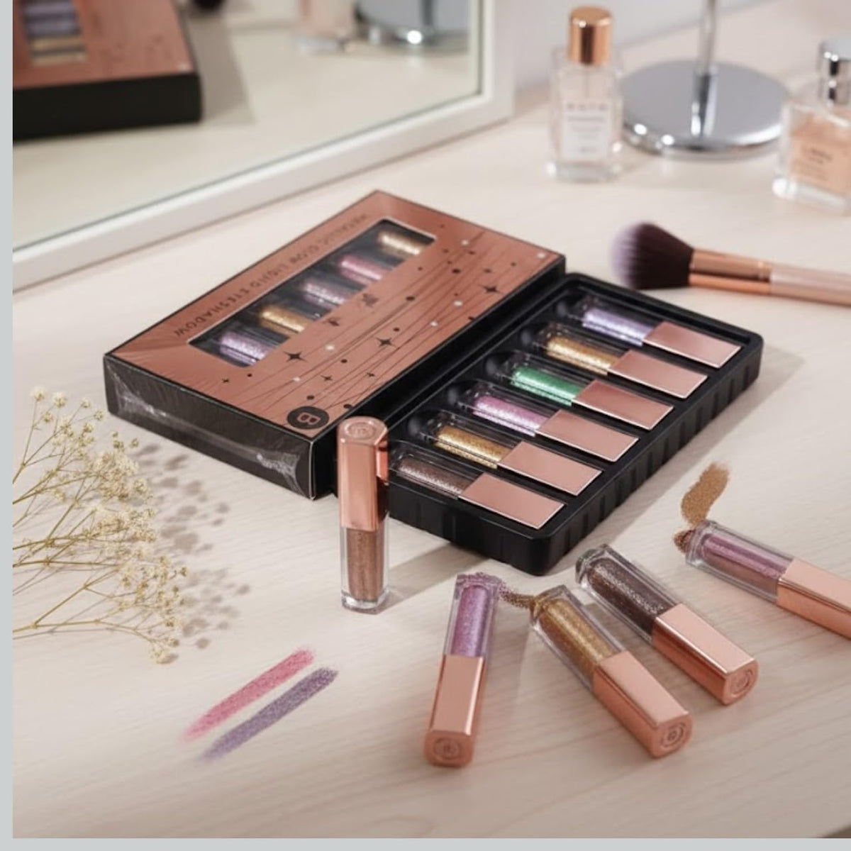 COSLUXE 6 pcs Glitter Liquid Eyeshadow Set, 6 Colors Metallic Glitter Shimmer Smokey Eye Looks Waterproof Long Lasting EyeShadow Makeup Kits (B) - Image 5