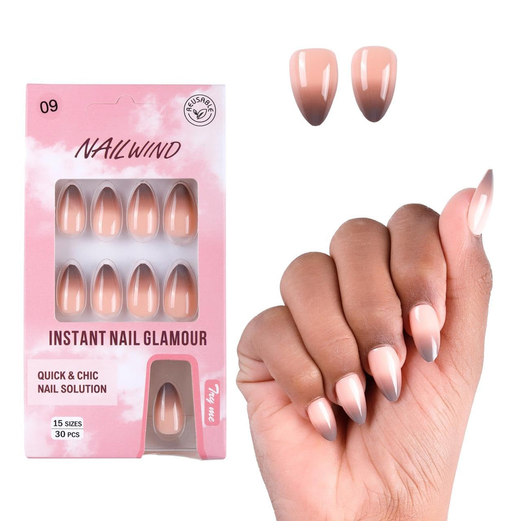 NAILWIND 30Pcs Short Almond Ombre Press On Nails & french Nail, Soft Gel Mirror Designs Glossy Ombre Nails with Nail Glue, Semi-Transparent Reusable Glue On in 15 Sizes - Acrylic Nail for Women 09 - Nude Ombre - Image 5